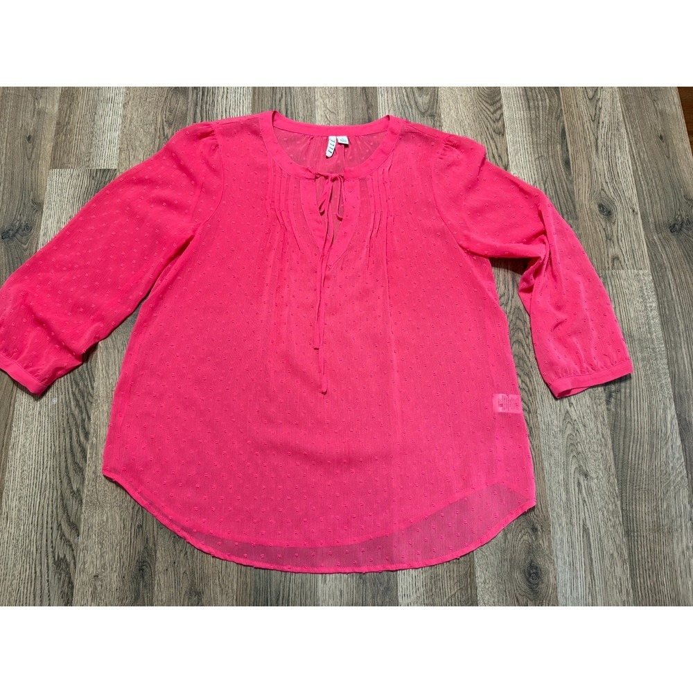 Elle Blouse, Women's Size Small, Pink, 3/4 Sleeve, V-neck, See Through